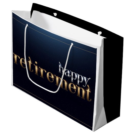 Happy Retirement Große Geschenktüte (Vorderseite Schrägansicht)