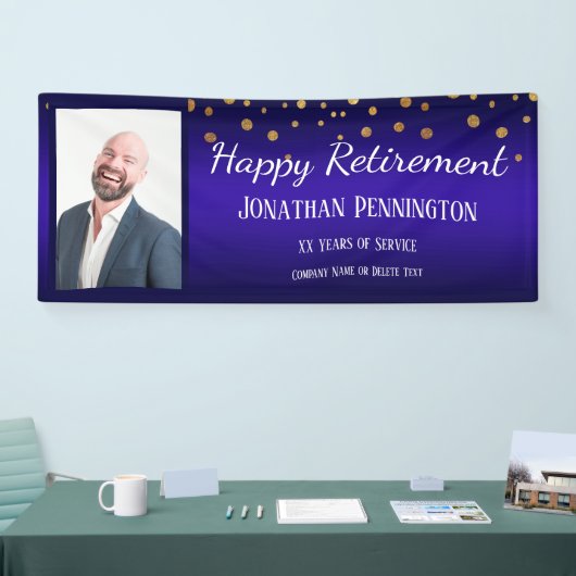 Happy Retirement mit Gold Confetti Ein Foto Banner (Messe)
