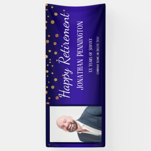 Happy Retirement mit Gold Confetti Ein Foto Banner (Vertikal)