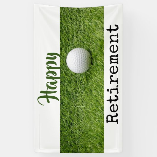 Happy Retirement mit Golfball auf grünem Gras Banner (Vertikal)