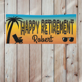 Happy Retirement mit Liegen und Palmen Banner