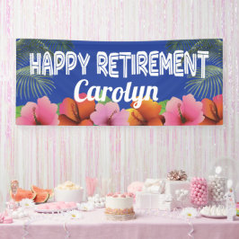 Happy Retirement mit tropischen Palmen und Blume Banner