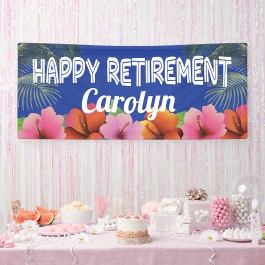 Happy Retirement mit tropischen Palmen und Blume Banner (Party)
