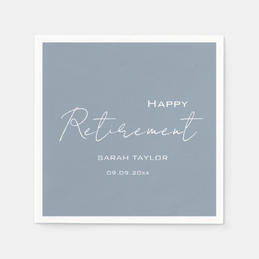 Happy Retirement Modern Dusty Blue Personalized  Serviette (Vorderseite)