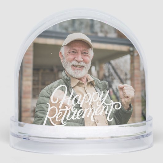 Happy Retirement Modern Script Personalized Photo Schneekugeln (Vorderseite)