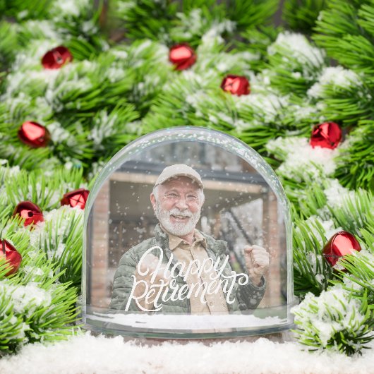 Happy Retirement Modern Script Personalized Photo Schneekugeln (Weihnachten)