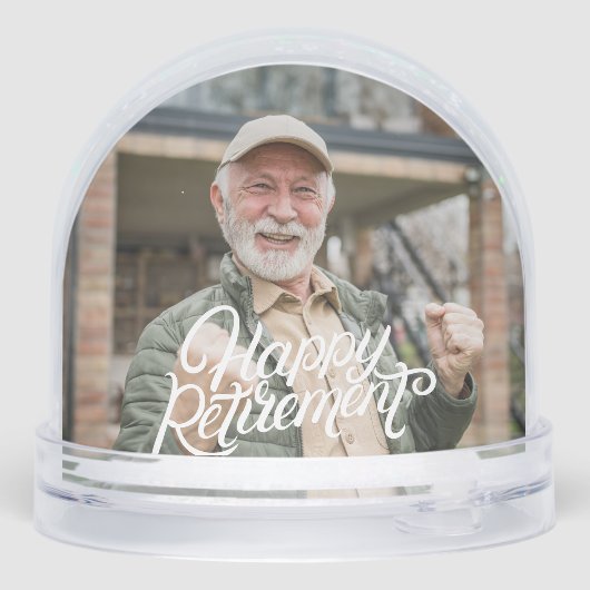 Happy Retirement Modern Script Personalized Photo Schneekugeln (Rückseite)