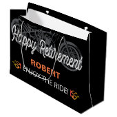 Happy Retirement Motorrad-Image für Biker Große Geschenktüte (Vorderseite Schrägansicht)