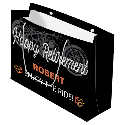 Happy Retirement Motorrad-Image für Biker Große Geschenktüte (Vorderseite Schrägansicht)