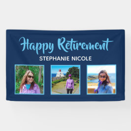 Happy Retirement Navy Blue Mehrere Foto Banner