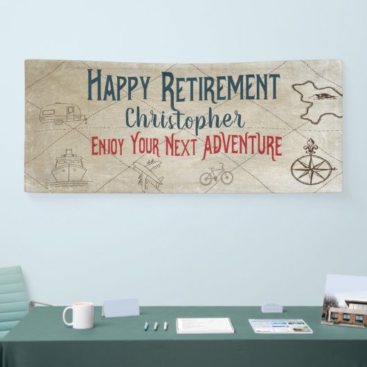 Happy Retirement New Adventure Map Mit Monogramm Banner (Messe)