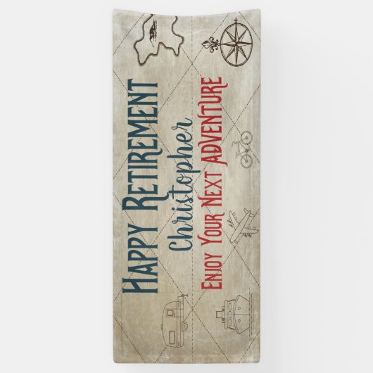 Happy Retirement New Adventure Map Mit Monogramm Banner (Vertikal)