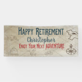 Happy Retirement New Adventure Map Mit Monogramm Banner (Horizontal)