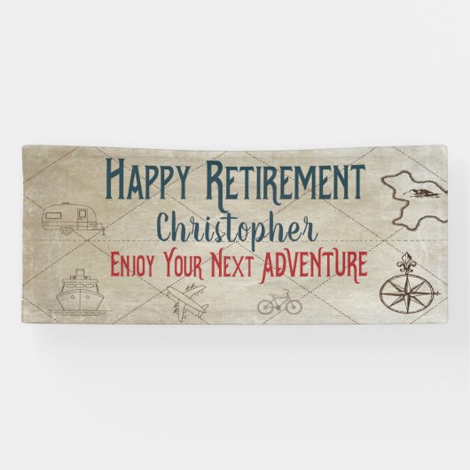 Happy Retirement New Adventure Map Mit Monogramm Banner (Horizontal)