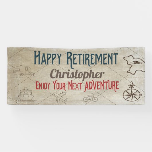Happy Retirement New Adventure Mit Monogramm Banne Banner (Horizontal)