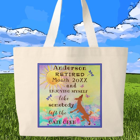 Happy Retirement Niedlich Dancing Dog Jumping mit Jumbo Stoffbeutel