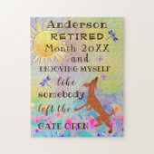 Happy Retirement Niedlich Dancing Dog Jumping mit Puzzle (Vertikal)