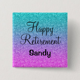 Happy Retirement Ombre Pink Blue Lila Glitzer Button