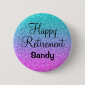 Happy Retirement Ombre Pink Blue Lila Glitzer Button (Vorderseite)