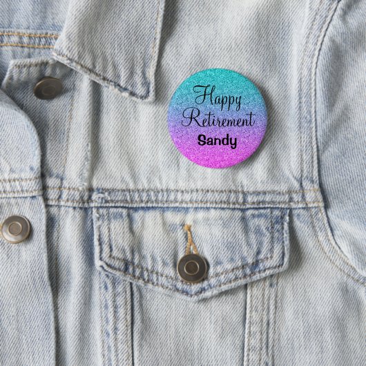 Happy Retirement Ombre Pink Blue Lila Glitzer Button (Beispiel)