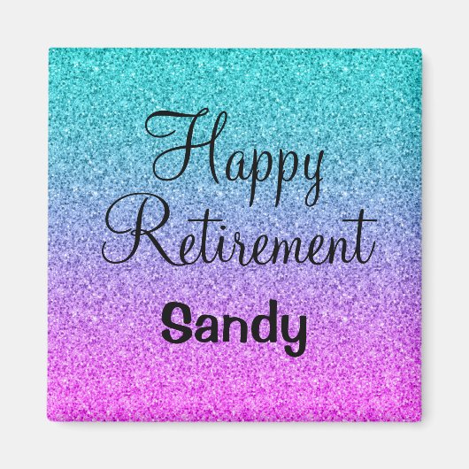 Happy Retirement Ombre Pink Blue Lila Glitzer Magnet (Vorne)