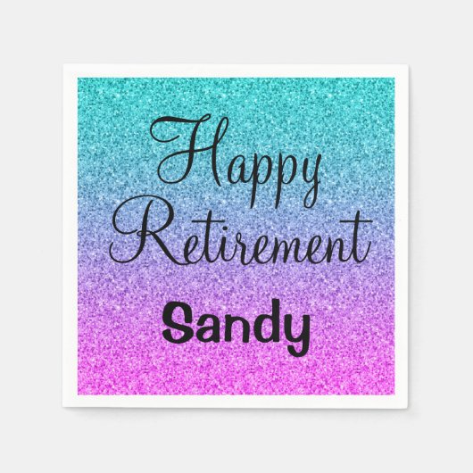 Happy Retirement Ombre Pink Blue Lila Glitzer Serviette (Vorderseite)