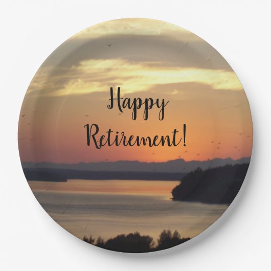 Happy Retirement Orange Seascape Sunset Pappteller (Vorderseite)