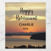Happy Retirement Orange Sunset mit Namen Weinetikett (Einzelnes Label)