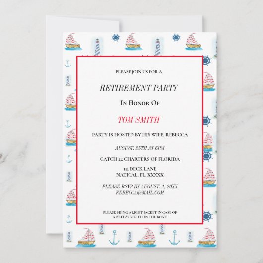 Happy Retirement Party Watercolor Nautic Einladung (Vorderseite)
