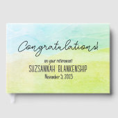 Happy Retirement Pastel Green Watercolor Custom Gästebuch (Vorderseite)
