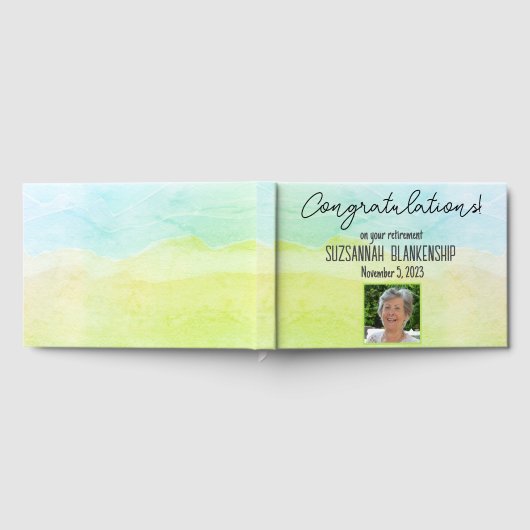 Happy Retirement Pastel Green Watercolor Custom Gästebuch (Voll)