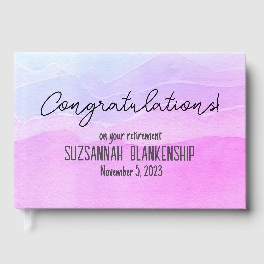 Happy Retirement Pastel Lila Wasserfarbe Custom Gästebuch (Vorderseite)