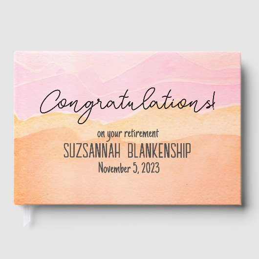 Happy Retirement Pastel Orange Wasserfarbe Custom Gästebuch (Vorderseite)