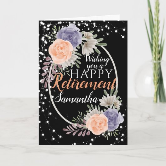 Happy Retirement Peony Rose Floral Black Card Karte (Vorderseite)