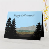 Happy Retirement! Pine Trees Silhouettes Mountains Karte (Gelbe Blume)