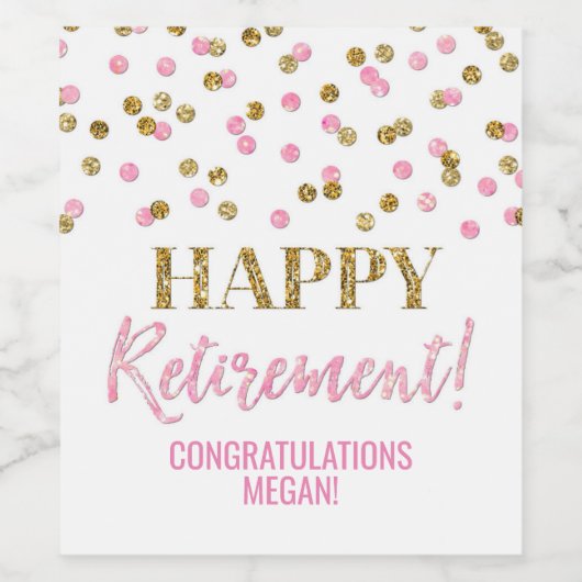 Happy Retirement Pink Gold Confetti Weinetikett (Einzelnes Label)