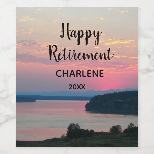 Happy Retirement Pink Sunset mit Namen Weinetikett (Einzelnes Label)