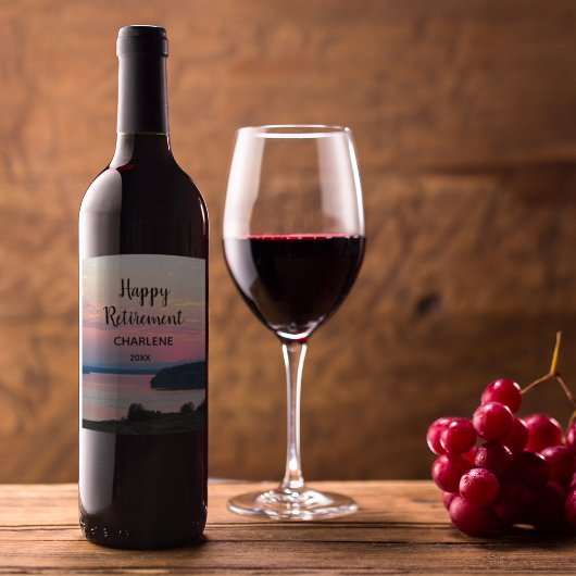 Happy Retirement Pink Sunset mit Namen Weinetikett