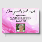 Happy Retirement Pink Watercolor Custom Foto Gästebuch (Vorderseite)