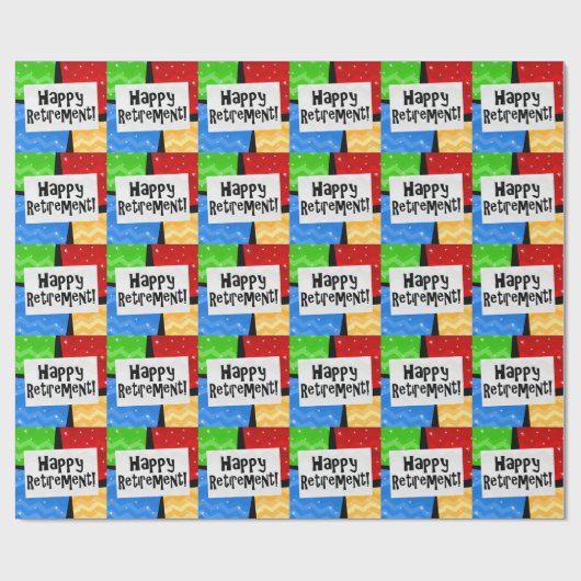 Happy Retirement, Primary Color Squares Party Geschenkpapier (Flach)
