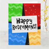 Happy Retirement, Primary Color Squares Party Karte (Gelbe Blume)