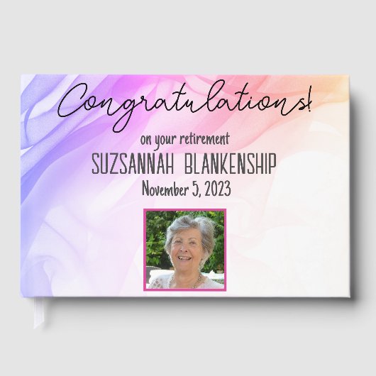 Happy Retirement Rainbow Watercolor Custom Foto Gästebuch (Vorderseite)
