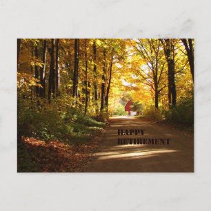 Happy Retirement Red Barn Autumn Road Postkarte