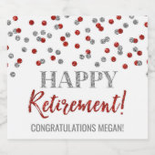 Happy Retirement Red Silver Confetti Schaumweinetikett (Einzelnes Label)
