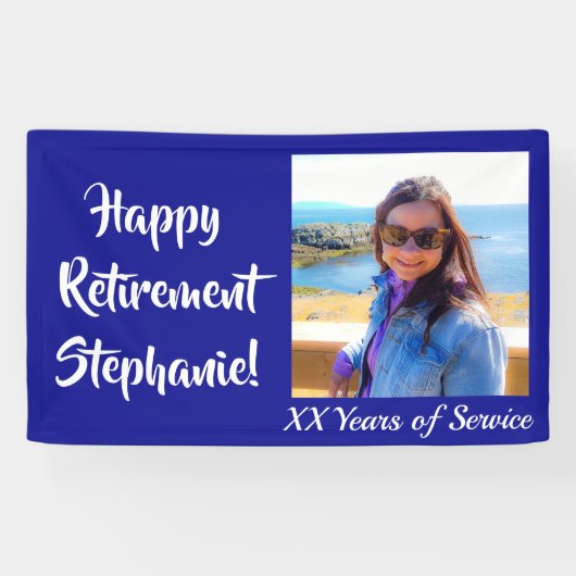 Happy Retirement Royal Blue Personalisiertes Foto Banner (Horizontal)