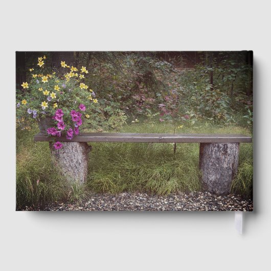 Happy Retirement Rustic Bench Blume Foto Custom Gästebuch (Rückseite)