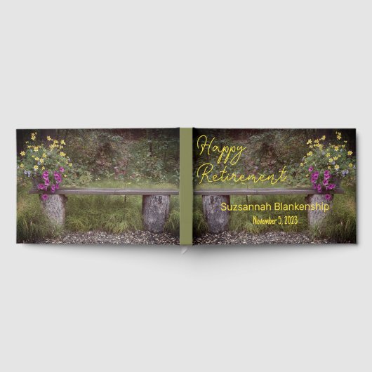 Happy Retirement Rustic Bench Blume Foto Custom Gästebuch (Voll)