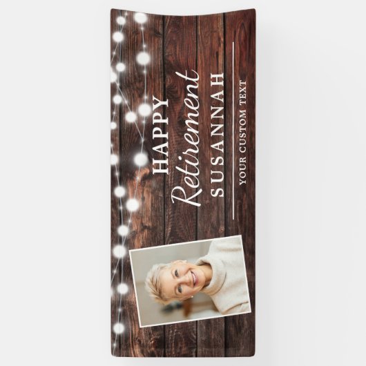 Happy Retirement Rustic Wood String Lights Foto Banner (Vertikal)