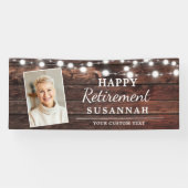 Happy Retirement Rustic Wood String Lights Foto Banner (Horizontal)