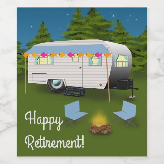 Happy Retirement! RV Camper in Holz Weinetikett (Einzelnes Label)